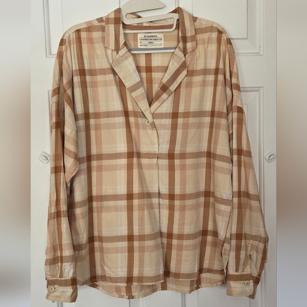REI Co-op Plaid Button Pullover Shirt - Yellow Beige & Brown